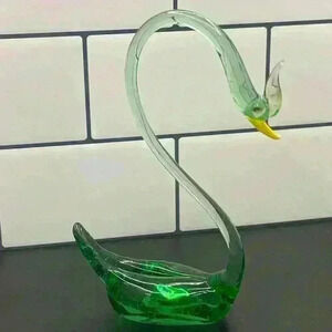 Hand Blown Made in Italy Murano  Green Glass Swan